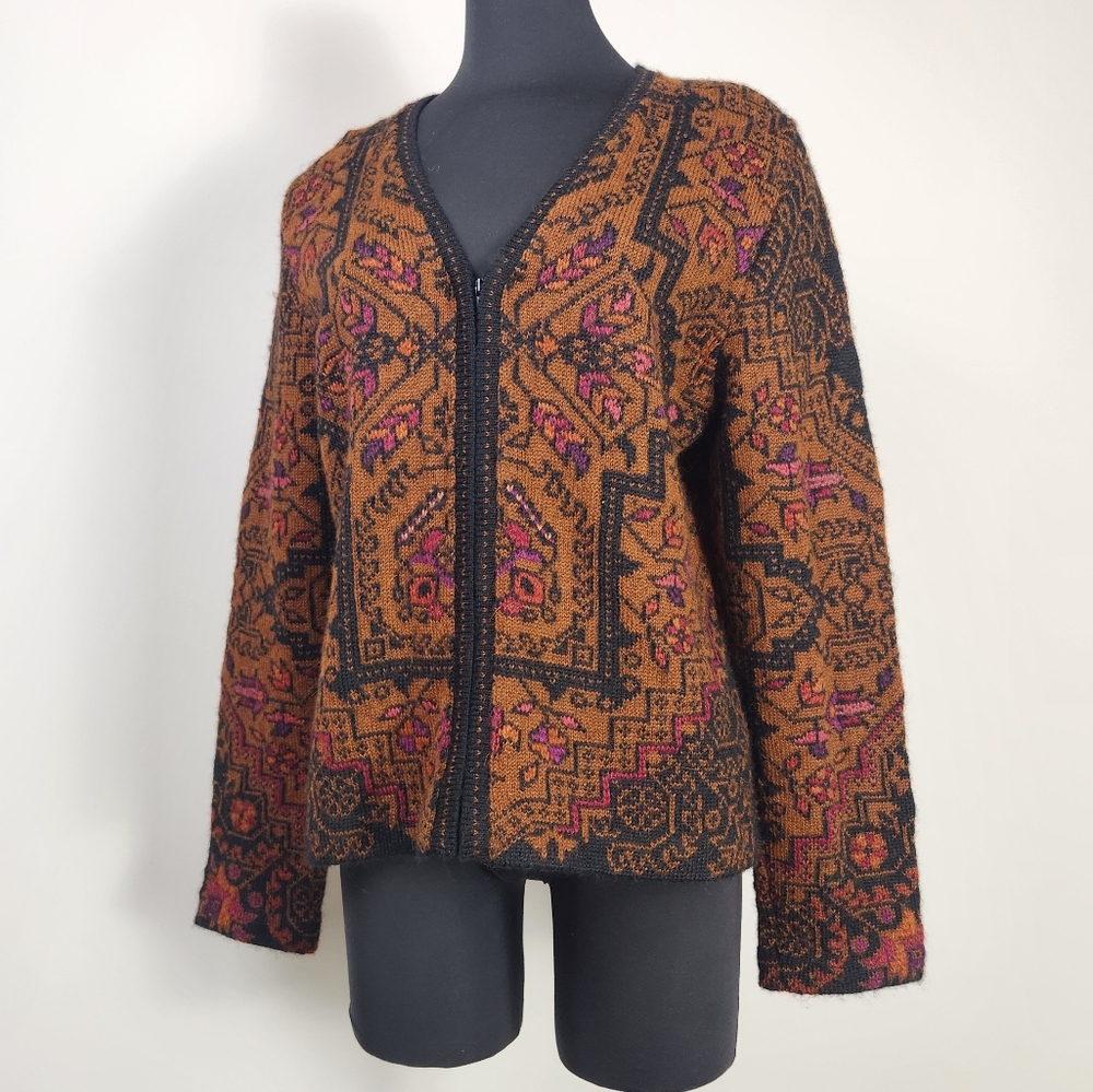 PERUVIAN CONNECTION 100% alpaca zip front boho cardigan